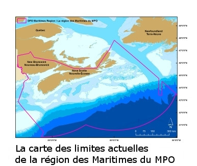 La carte des limites actuelles
de la région des Maritimes du MPO