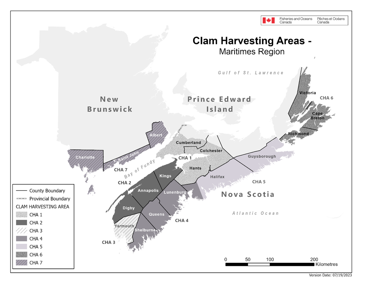Calm harvesting areas in Nova Scotia